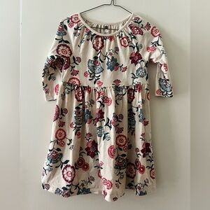 Tea Collection Floral Long Sleeve Dress - Cream with Red & Blue Flowers